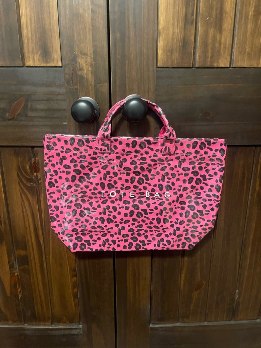 Pink Leopard Print Tote Bag with Short Handles